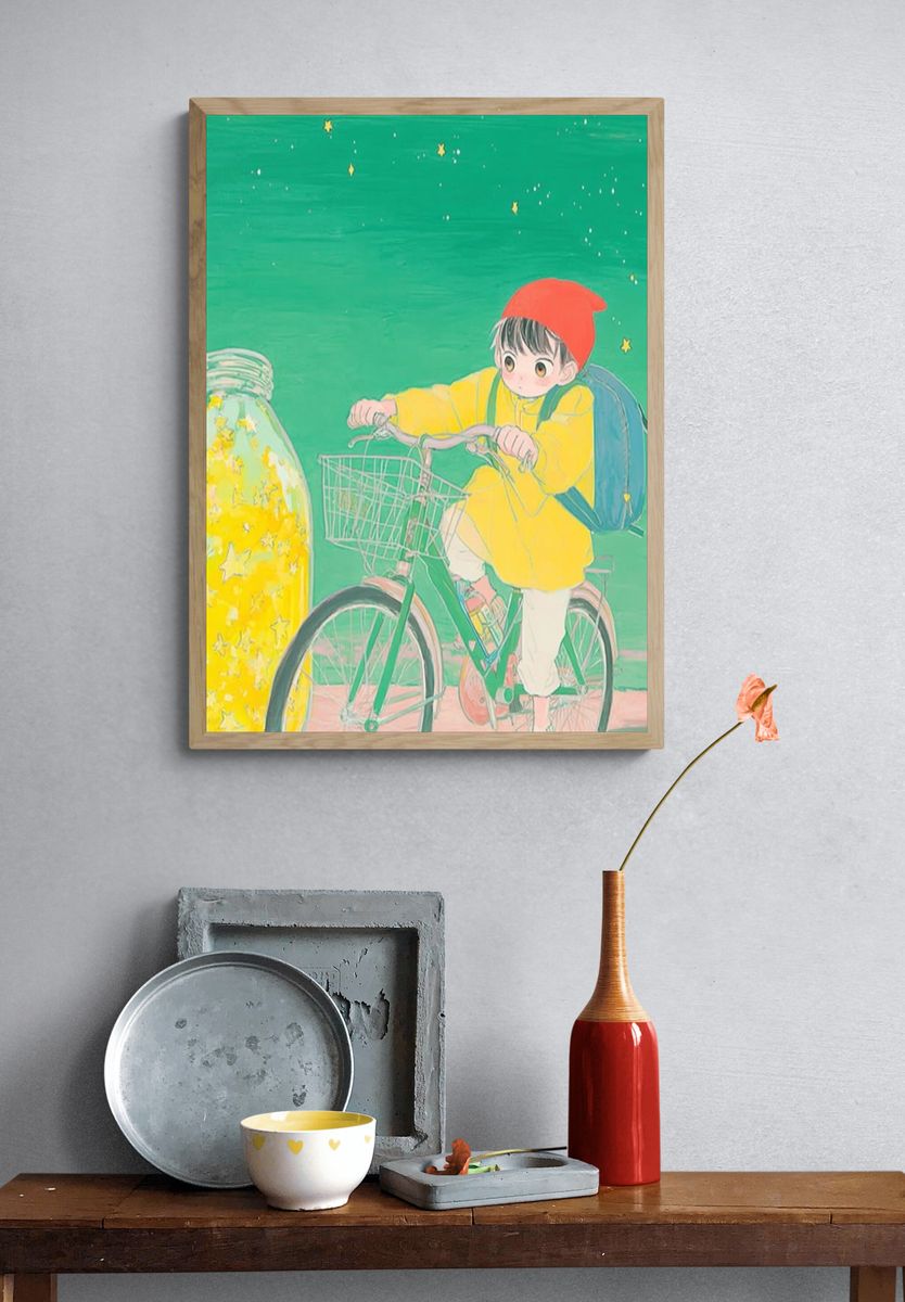 Child on Bicycle Illustration Poster. — room view 3