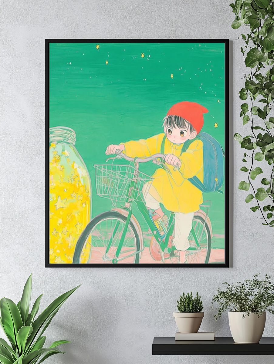 Child on Bicycle Illustration Poster. — room view 4