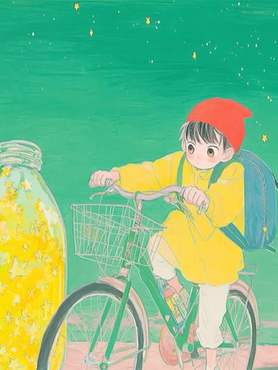 Child on Bicycle Illustration Poster.