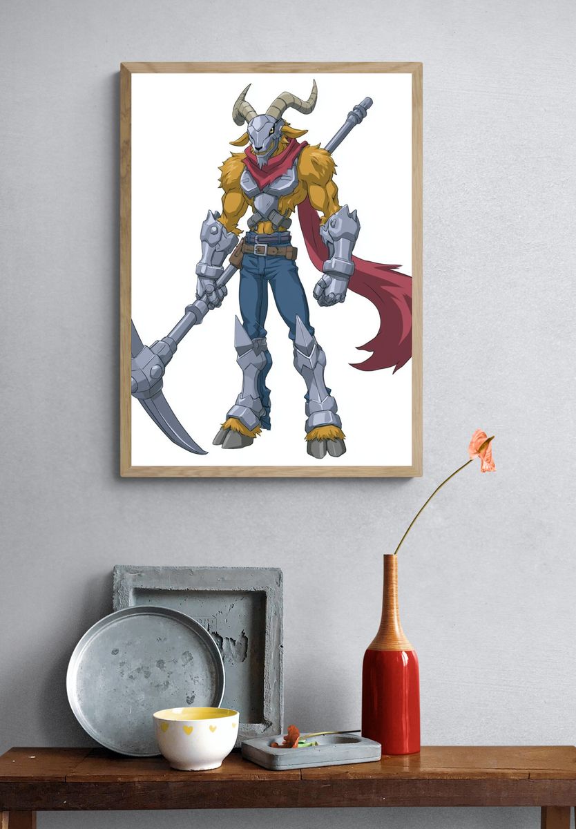 Horned Warrior Character Illustration Poster. — room view 3