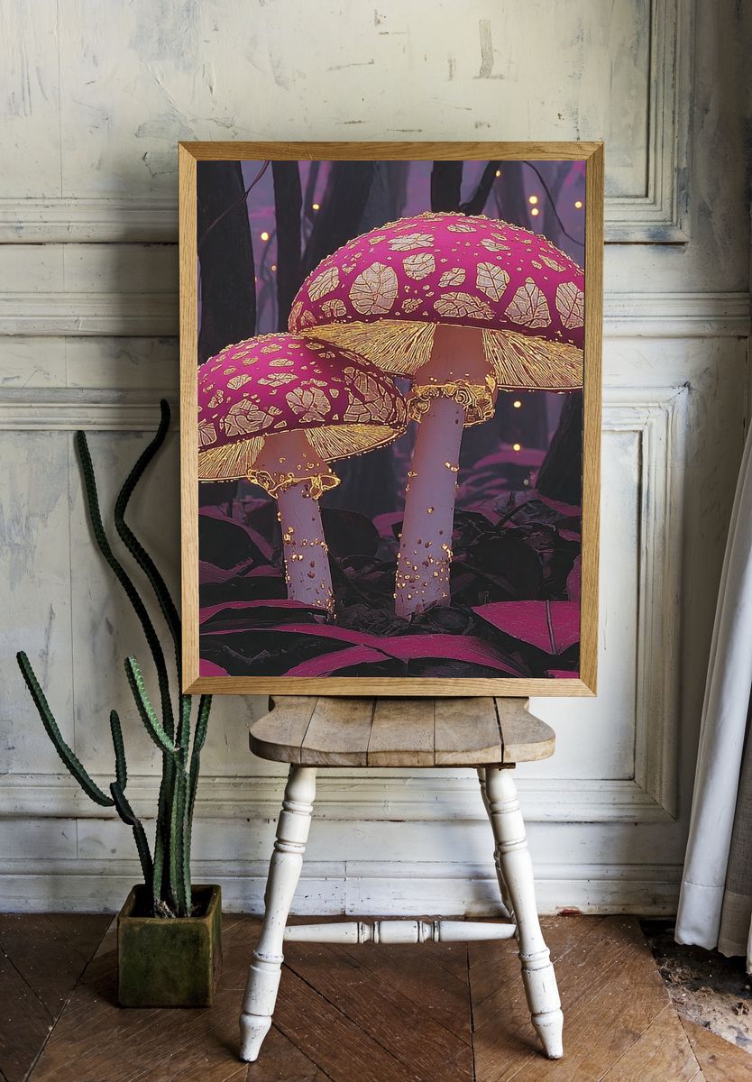 Enchanted Mushrooms Illustration Poster. — room view 1