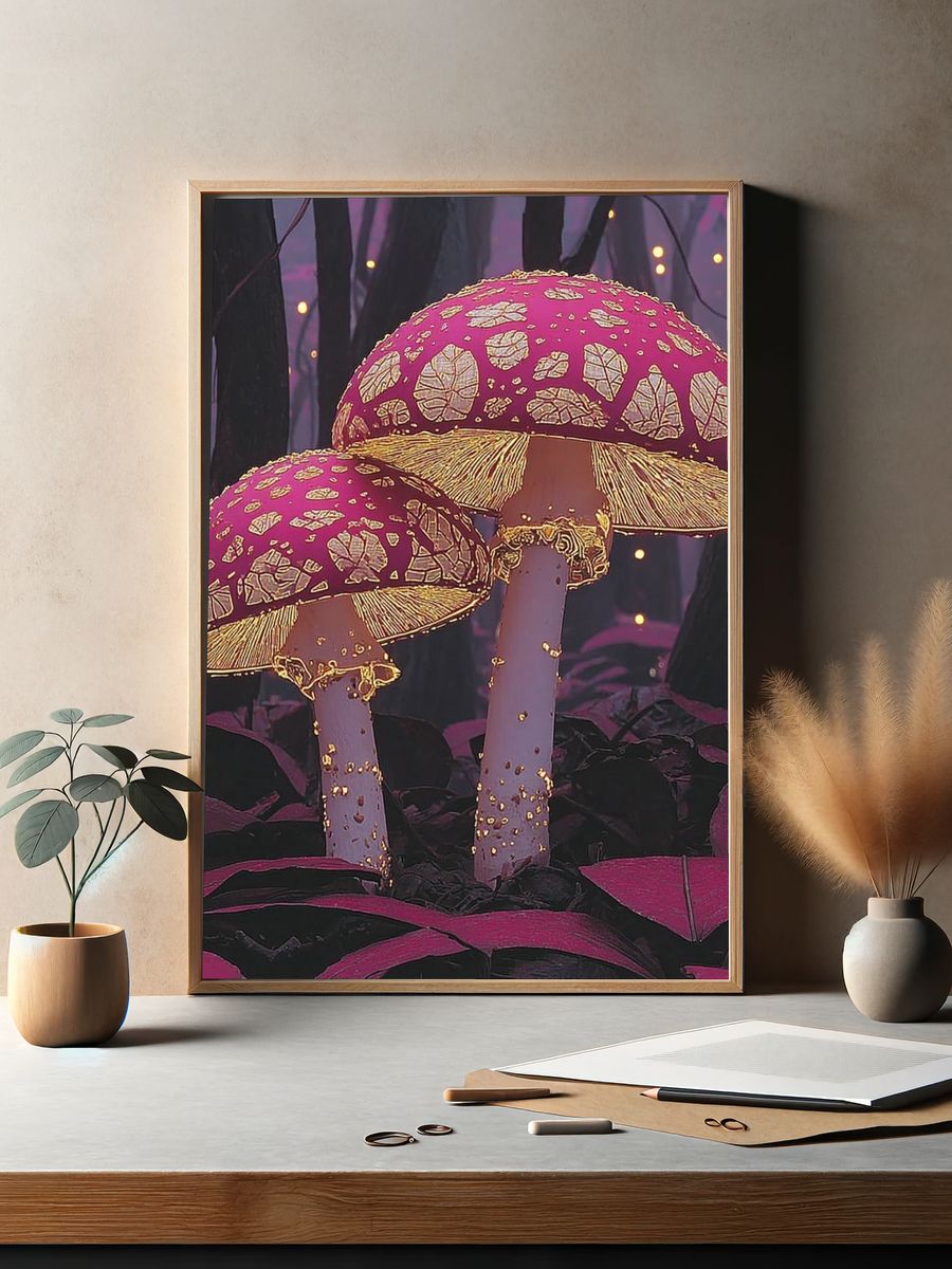 Enchanted Mushrooms Illustration Poster. — room view 2
