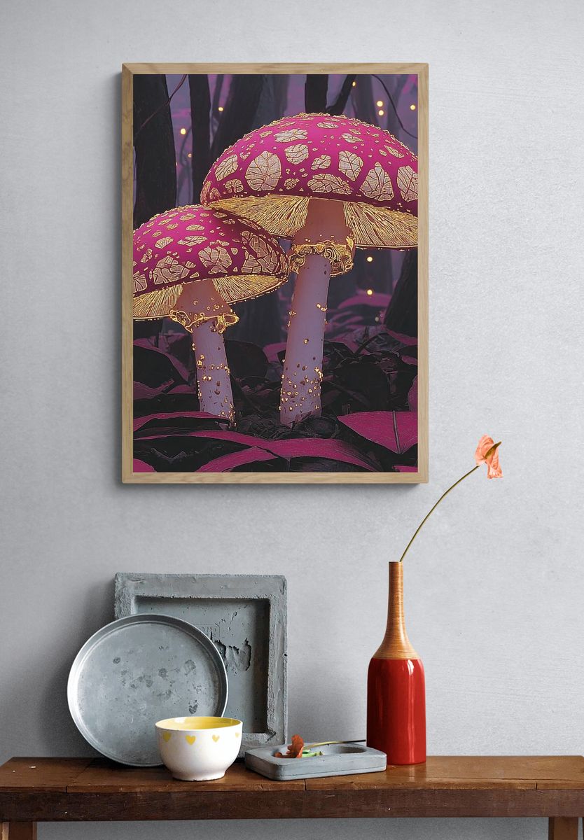 Enchanted Mushrooms Illustration Poster. — room view 3