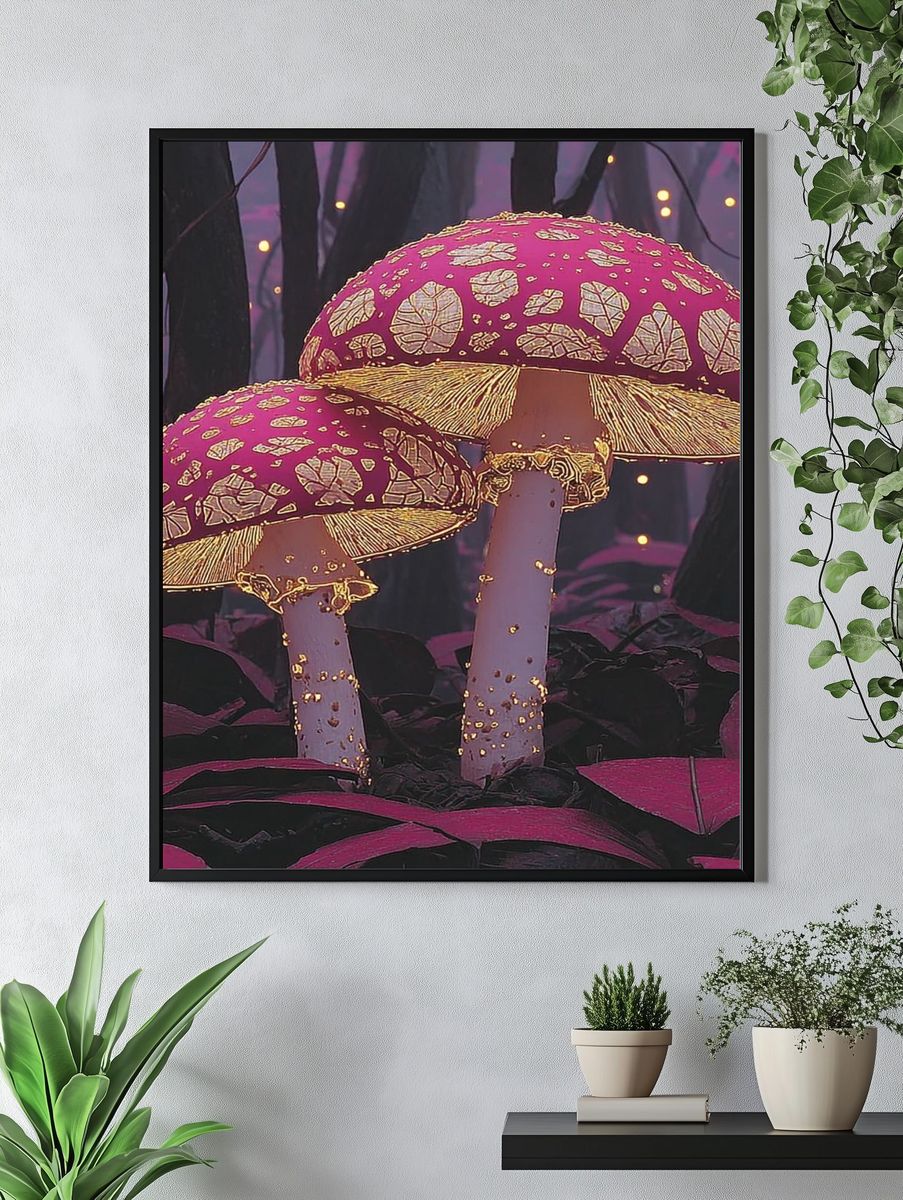Enchanted Mushrooms Illustration Poster. — room view 4