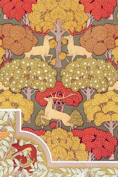 Deer in Autumn Forest Art Nouveau Print. poster print