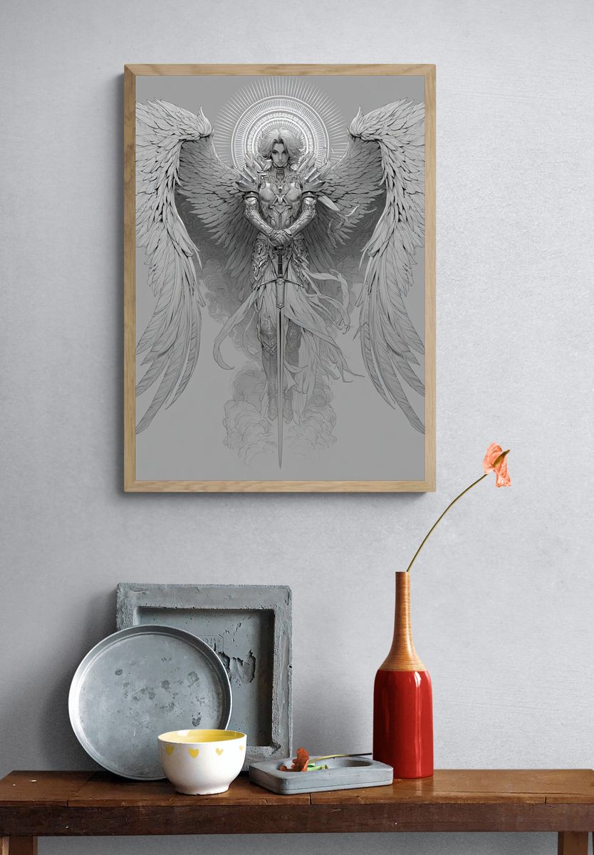 Winged Guardian Illustration Poster. — room view 3