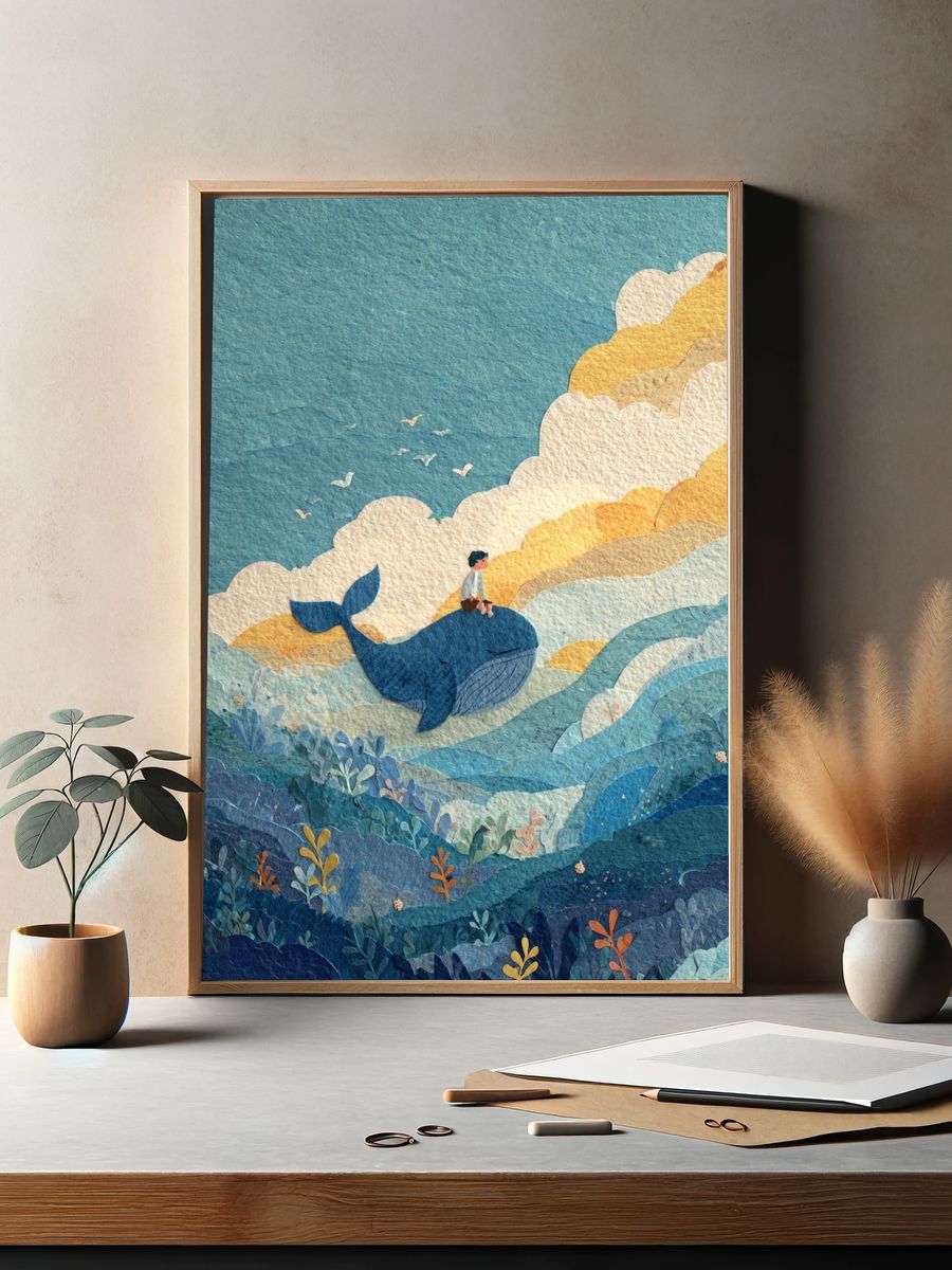 Whale Ride Watercolor Print. — room view 2