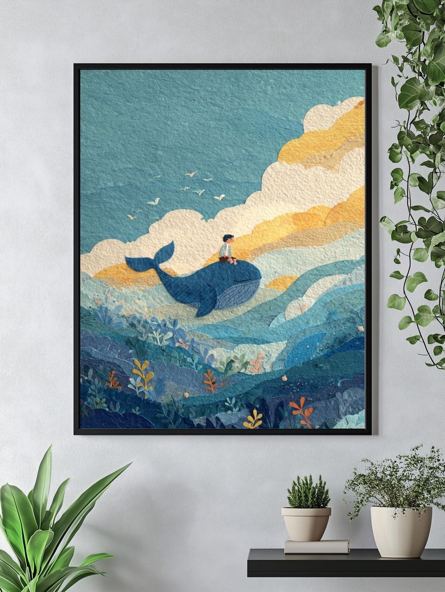 Whale Ride Watercolor Print. — room view 4