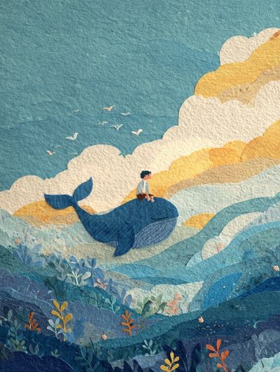 Whale Ride Watercolor Print.