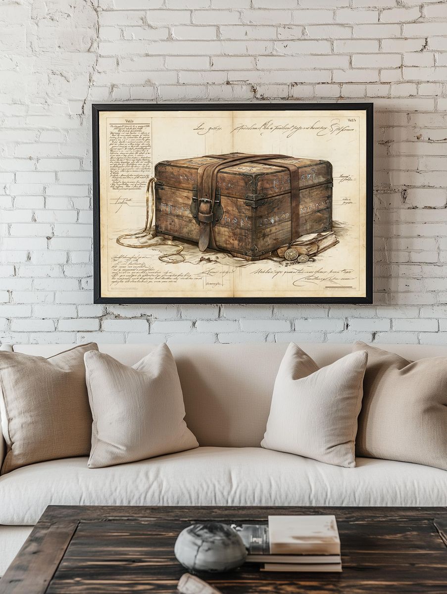 Ancient Treasure Chest Illustration Poster. room preview
