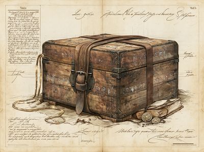 Ancient Treasure Chest Illustration Poster.