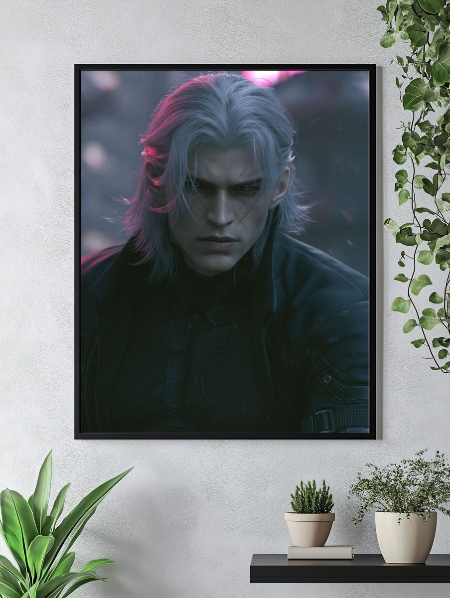 Silver-Haired Warrior Portrait Print. — room view 4