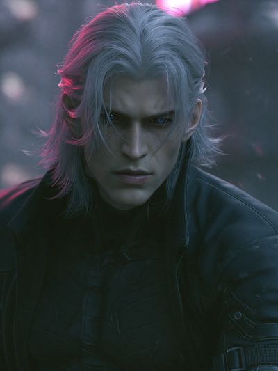 Silver-Haired Warrior Portrait Print.