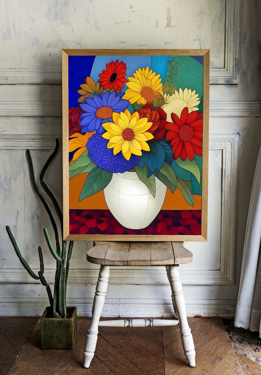 Colorful Floral Bouquet Illustration Poster. room preview