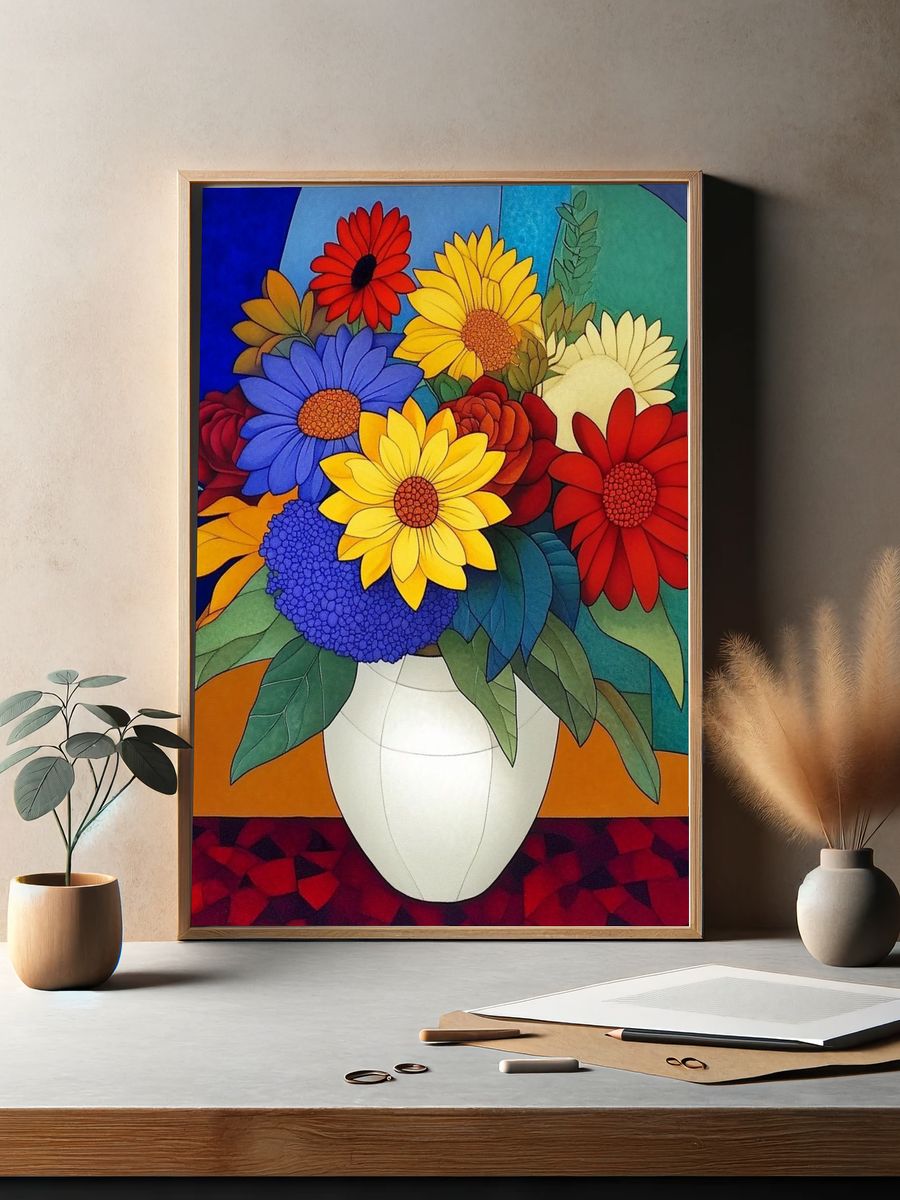 Colorful Floral Bouquet Illustration Poster. — room view 2