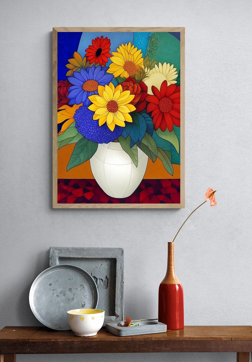 Colorful Floral Bouquet Illustration Poster. — room view 3