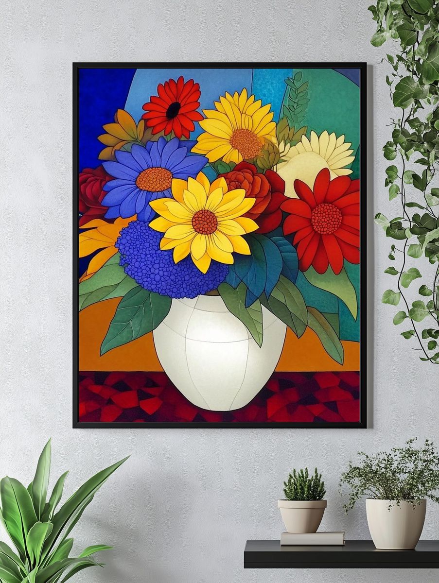 Colorful Floral Bouquet Illustration Poster. — room view 4