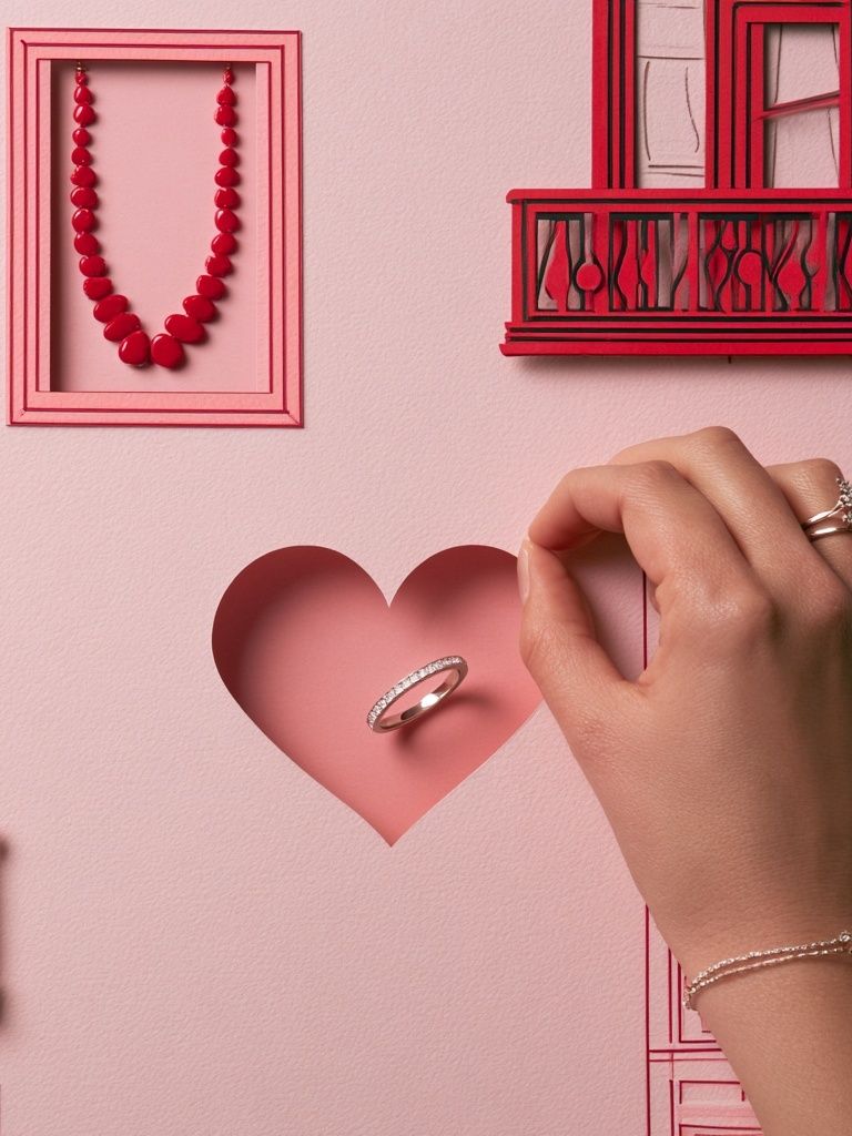 Pink Heart Jewelry Illustration Poster. poster detail