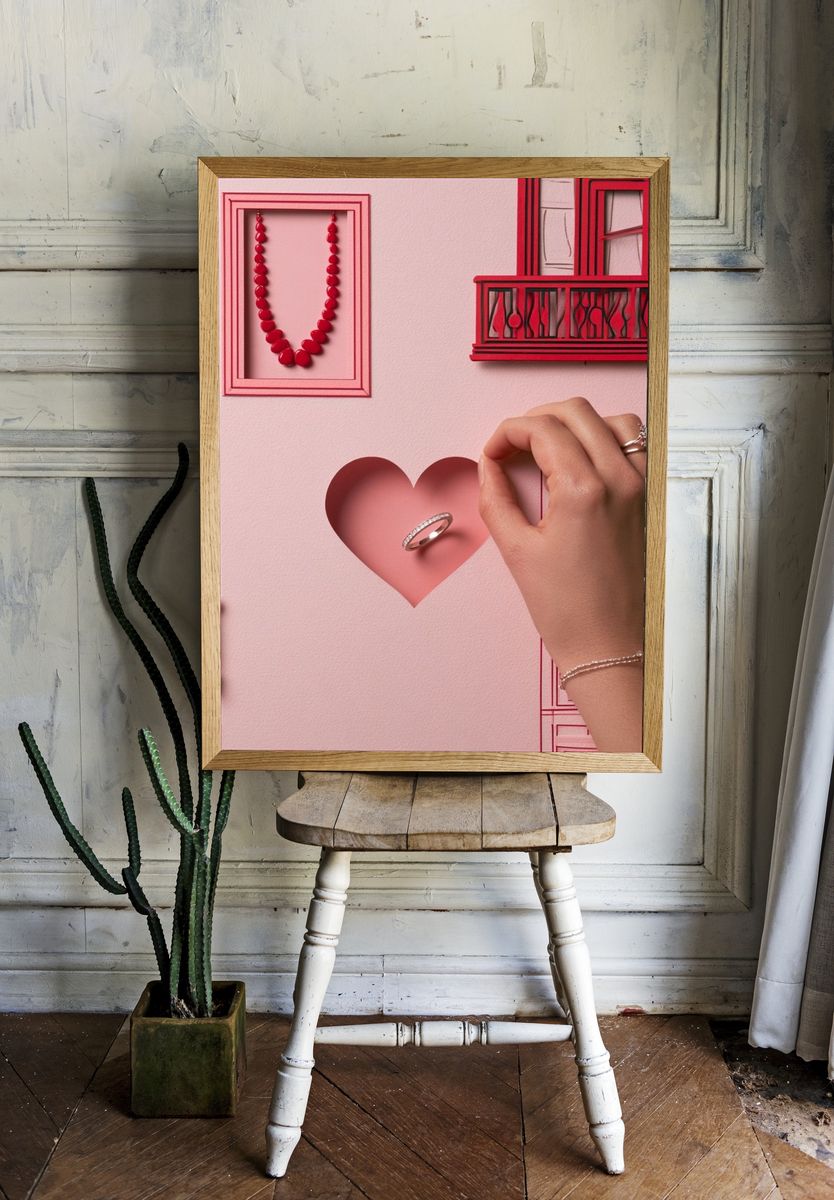 Pink Heart Jewelry Illustration Poster. — room view 1