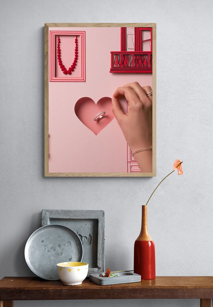 Pink Heart Jewelry Illustration Poster. — room view 3