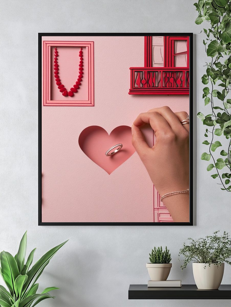 Pink Heart Jewelry Illustration Poster. — room view 4