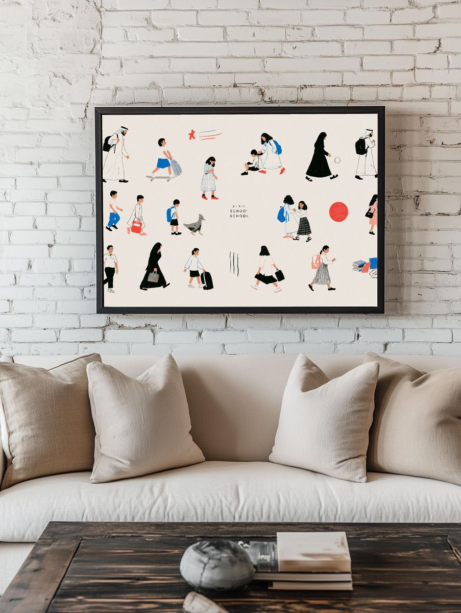 School Walk Illustration Poster. — room view 1