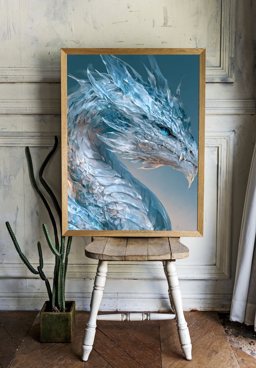 Ice Dragon Digital Art Poster. room preview