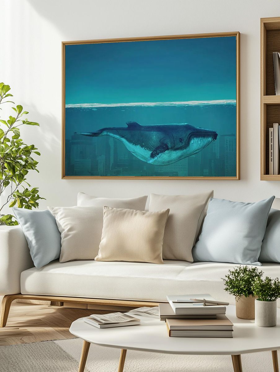 Whale wallpaper desktop, animal illustration. — room view 2