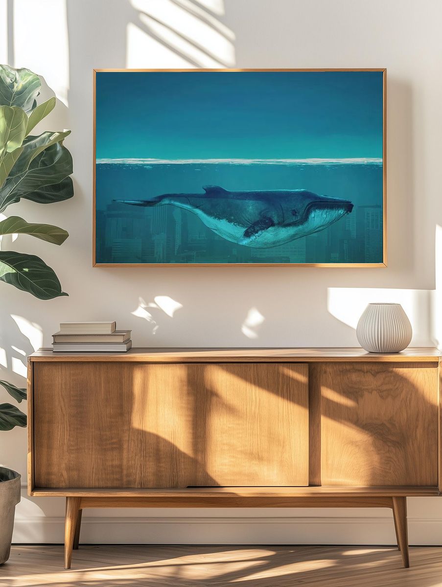 Whale wallpaper desktop, animal illustration. — room view 3