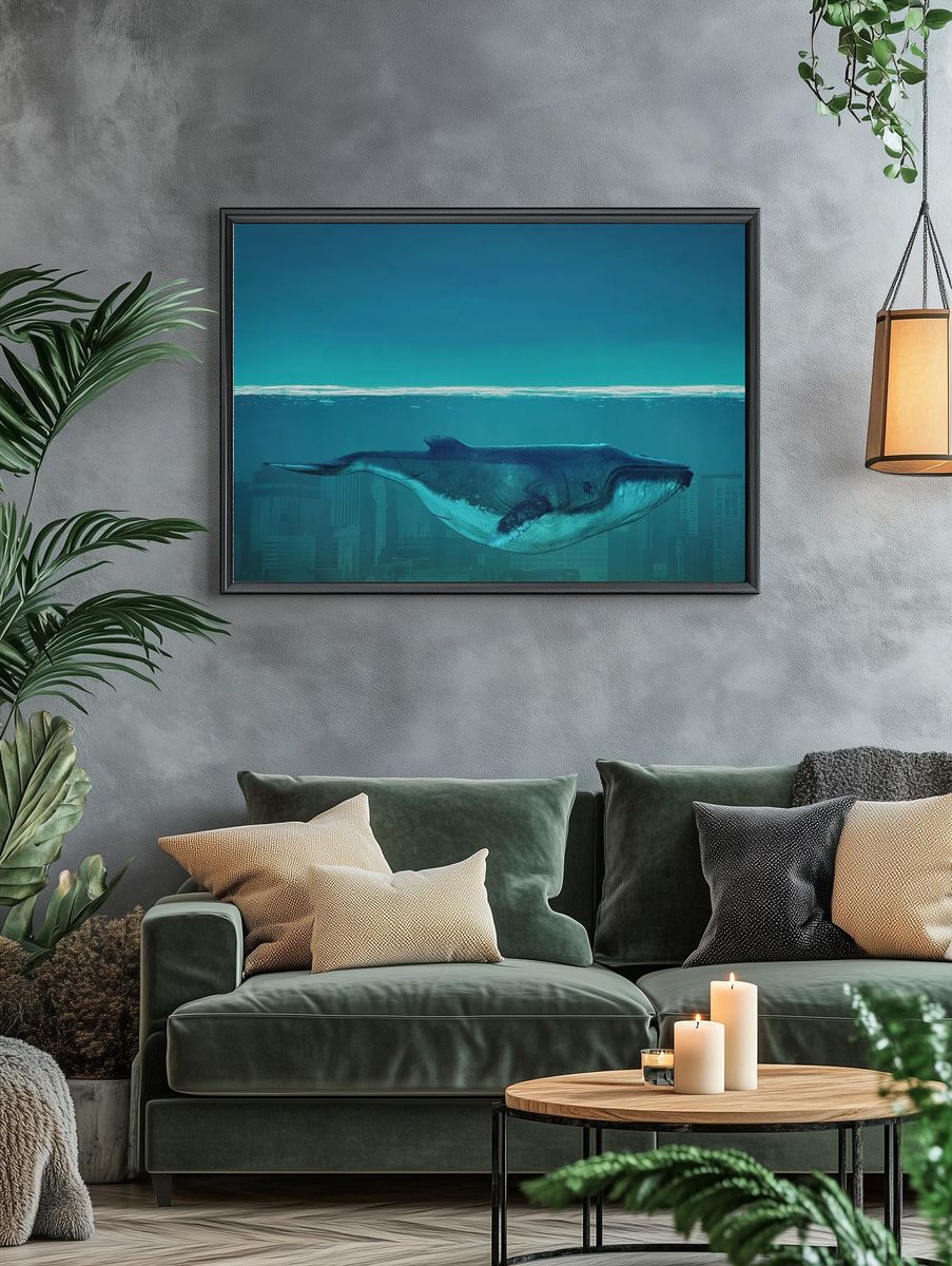 Whale wallpaper desktop, animal illustration. — room view 4