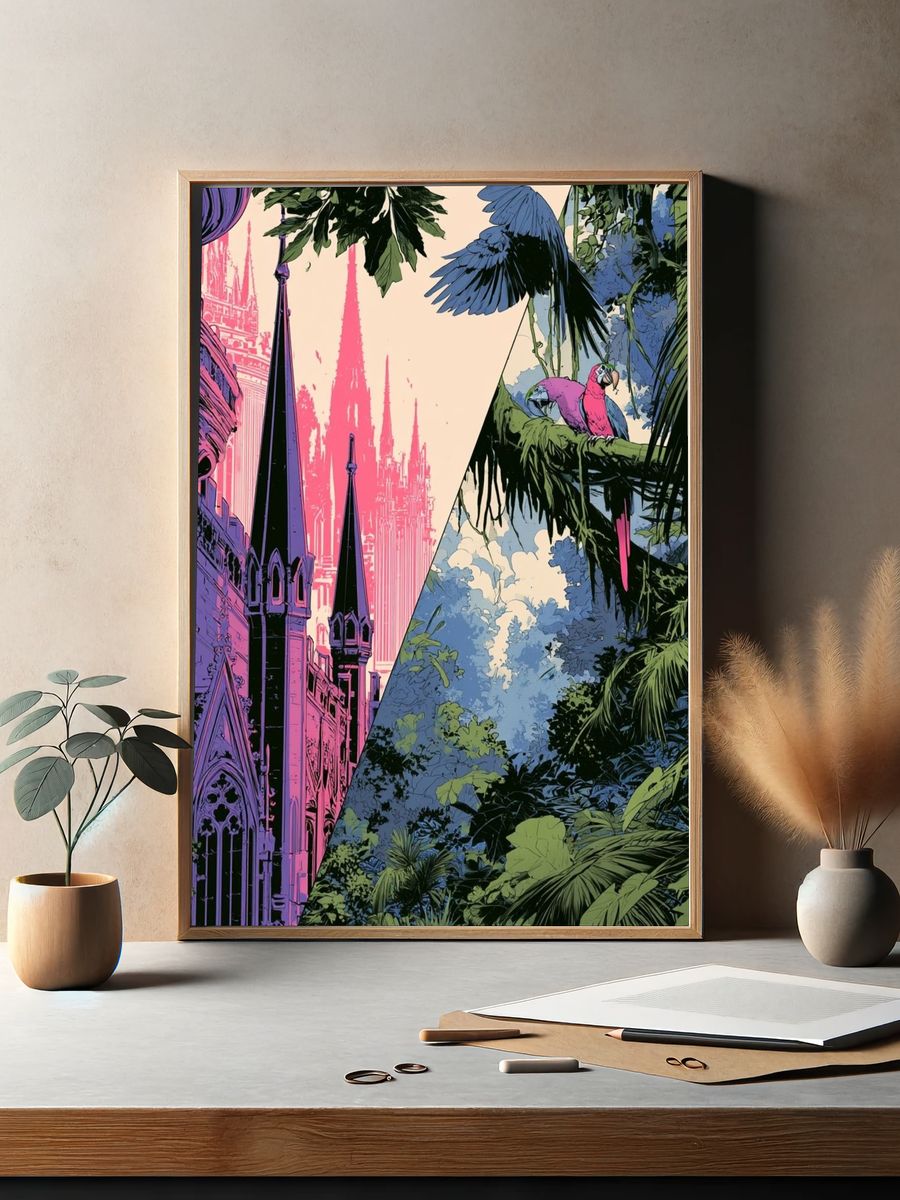 Tropical Cathedral Cityscape Poster. — room view 2
