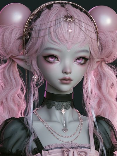 Pink Elf Portrait Illustration Poster.