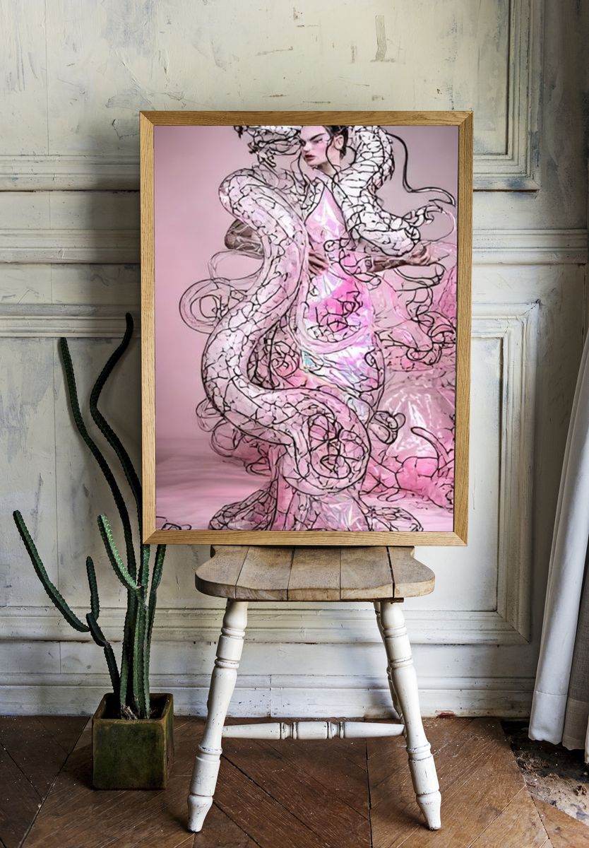 Pink Dragon Couture Illustration Poster. room preview