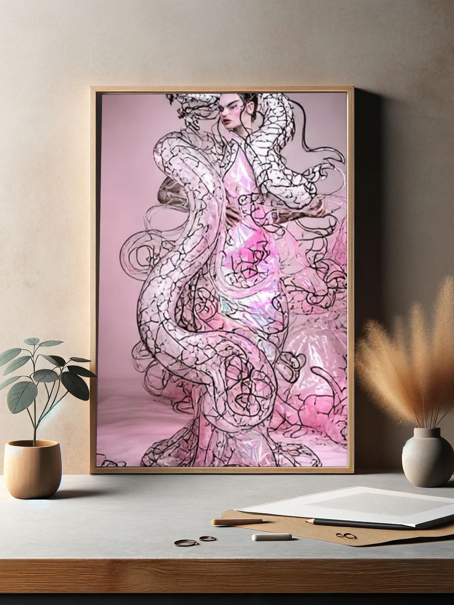 Pink Dragon Couture Illustration Poster. — room view 2