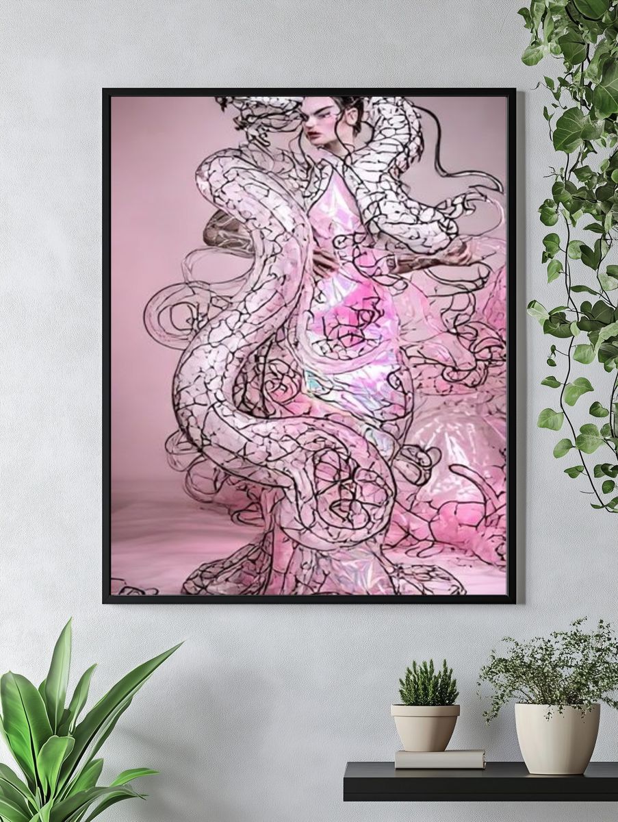 Pink Dragon Couture Illustration Poster. — room view 4
