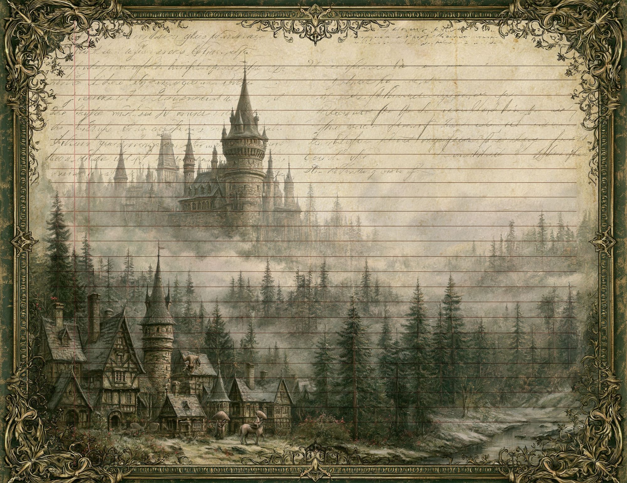 Enchanted Castle Forest Print. poster — illustration art
