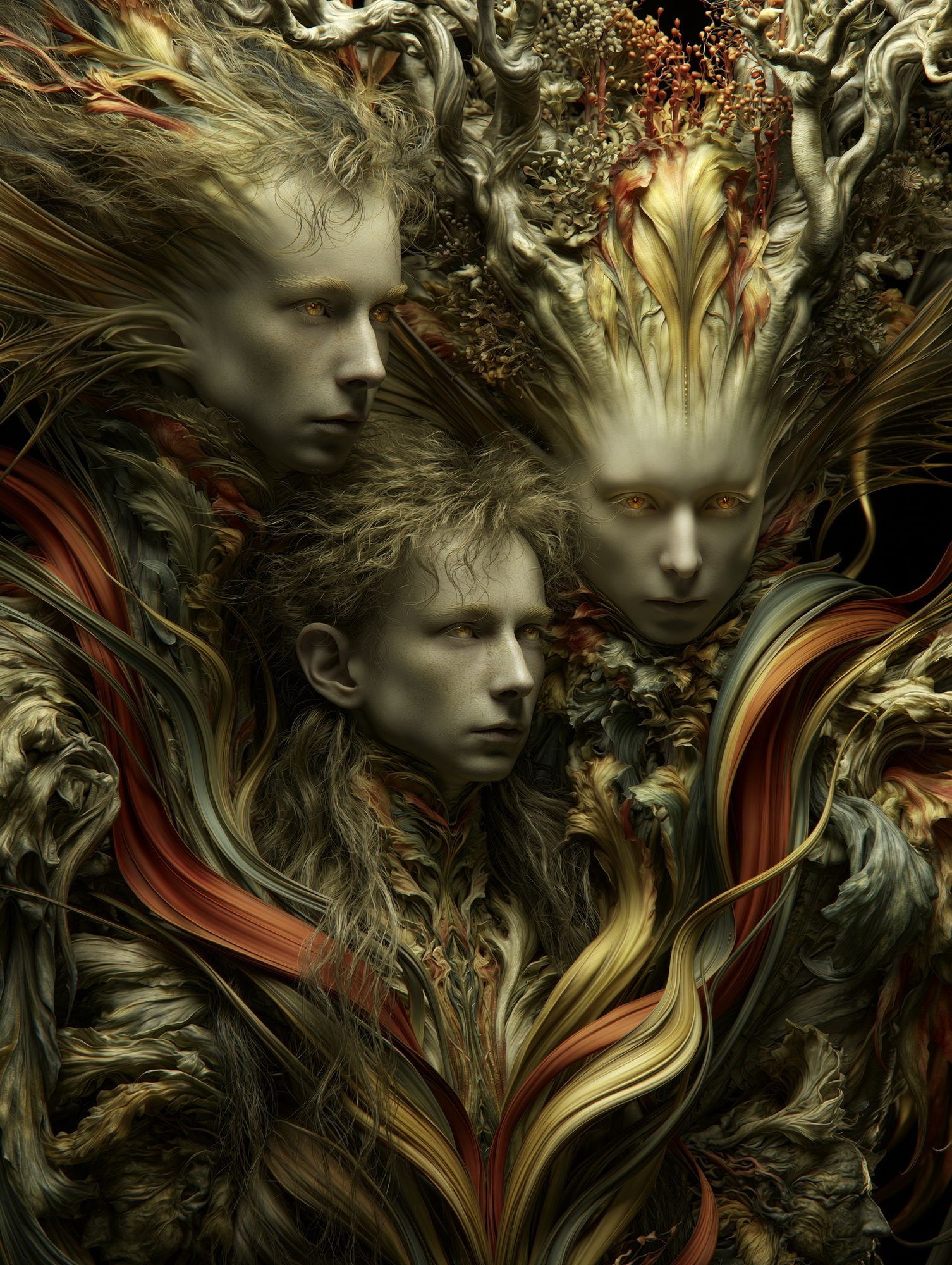 Surreal Forest Faces Print. poster — illustration art