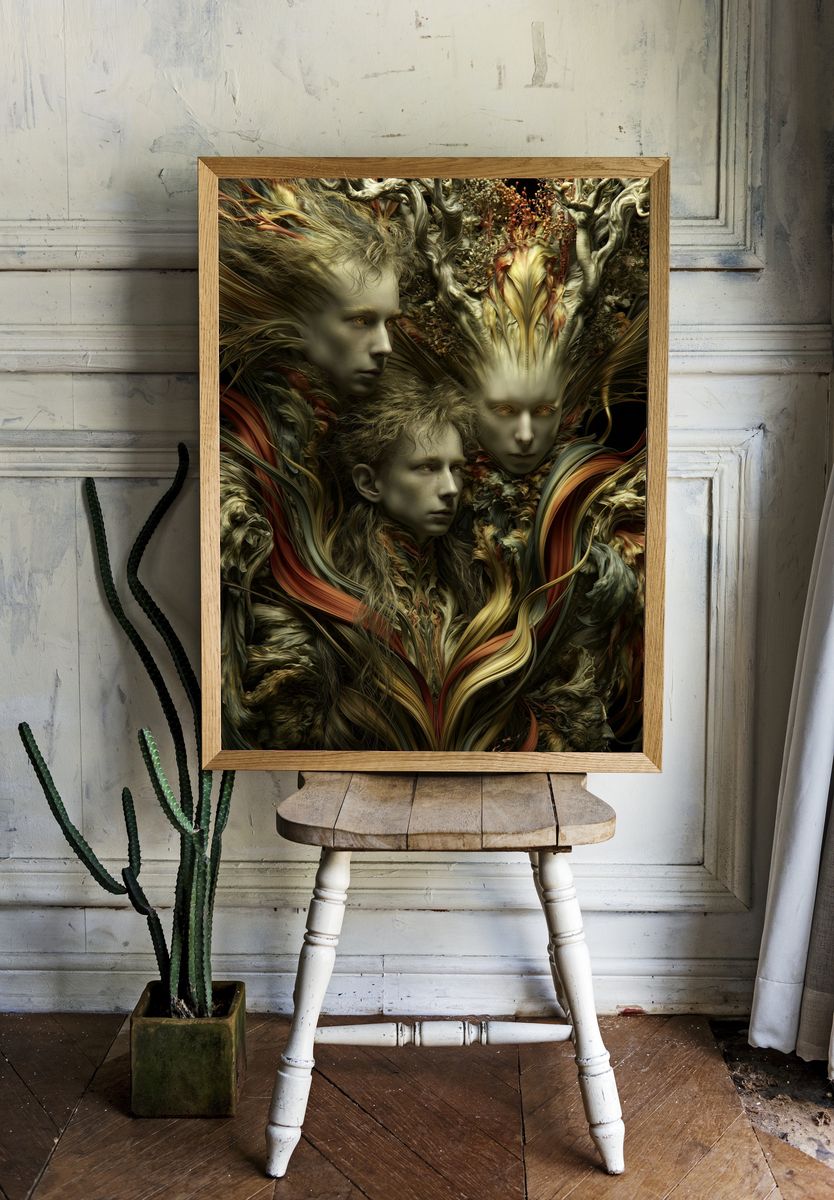 Surreal Forest Faces Print. — room view 1