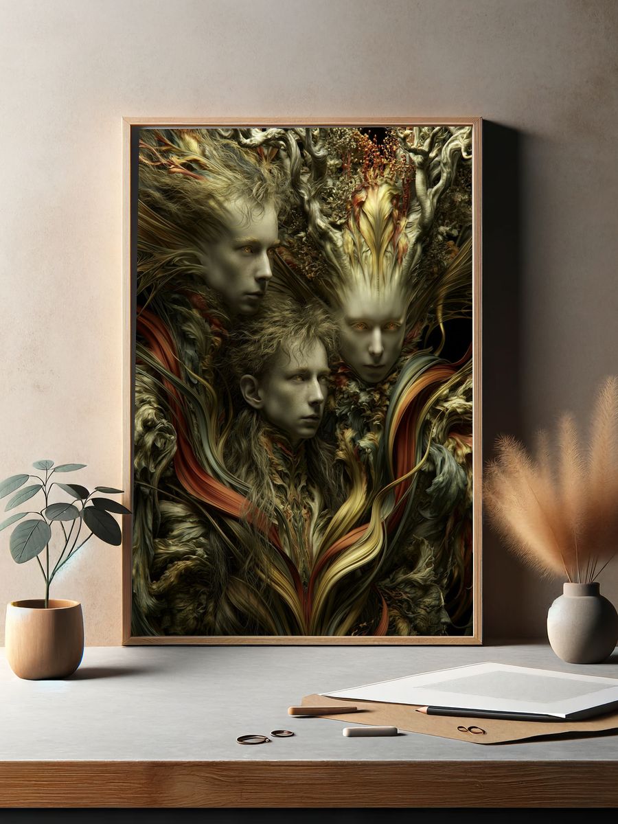 Surreal Forest Faces Print. — room view 2