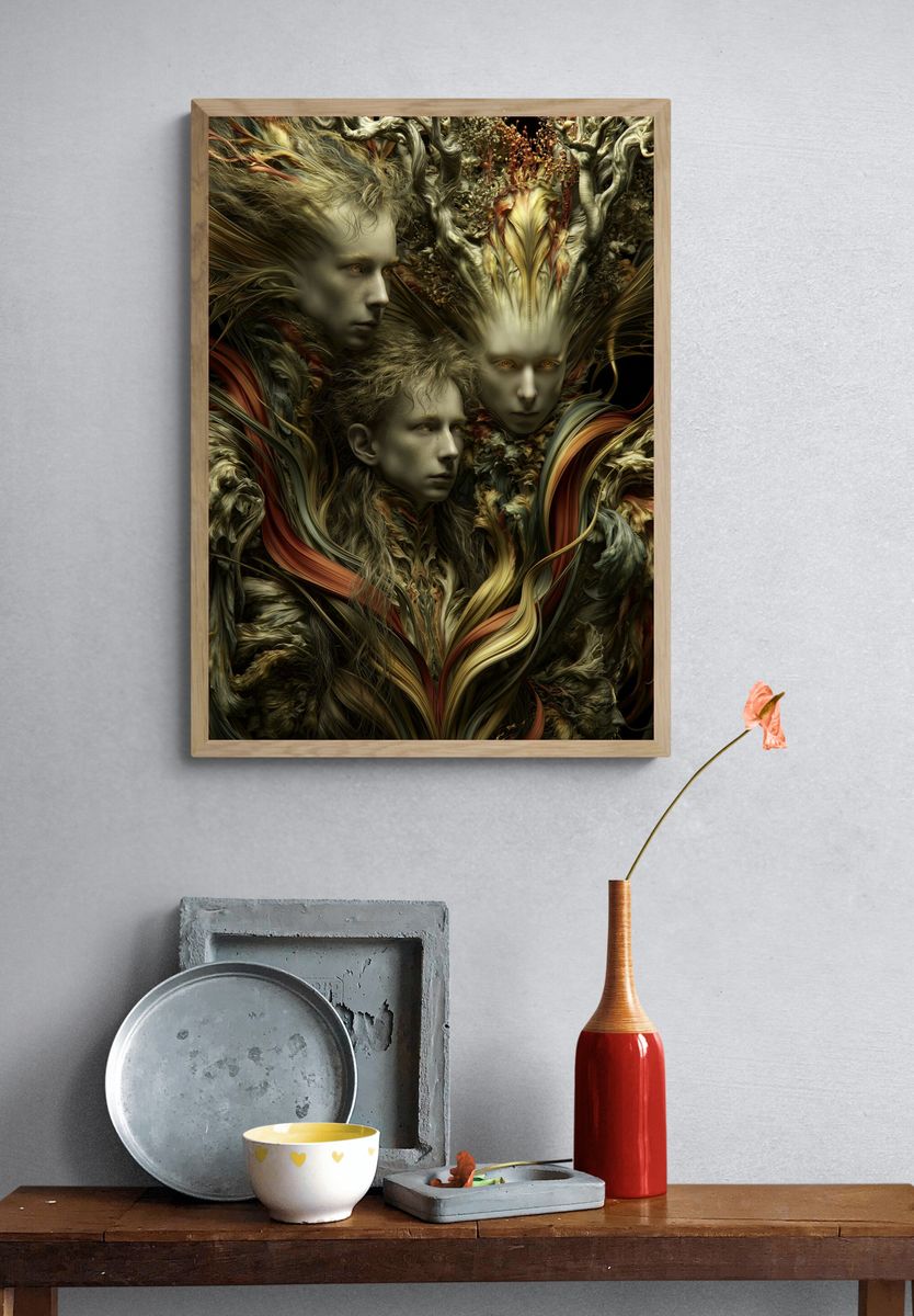 Surreal Forest Faces Print. — room view 3