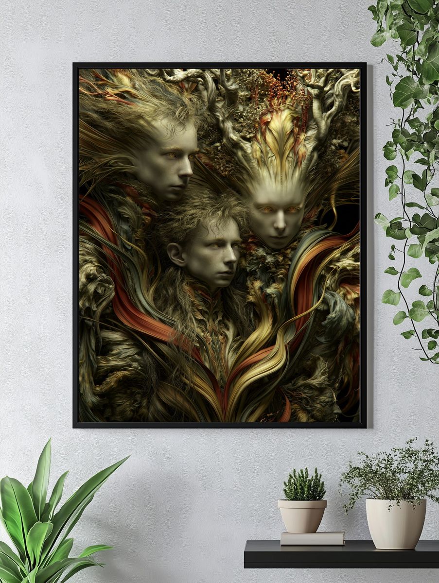 Surreal Forest Faces Print. — room view 4