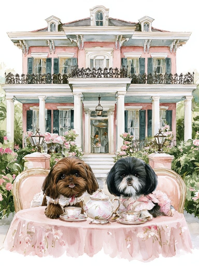 Shih Tzu Tea Party Illustration Poster. poster detail