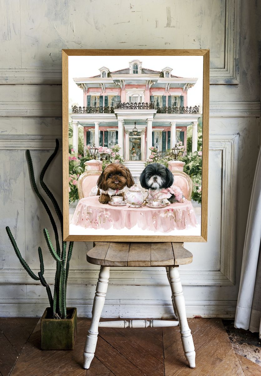 Shih Tzu Tea Party Illustration Poster. room preview