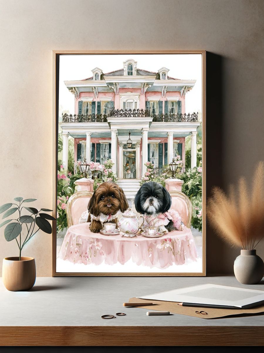 Shih Tzu Tea Party Illustration Poster. — room view 2