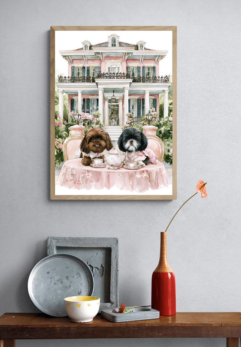 Shih Tzu Tea Party Illustration Poster. — room view 3