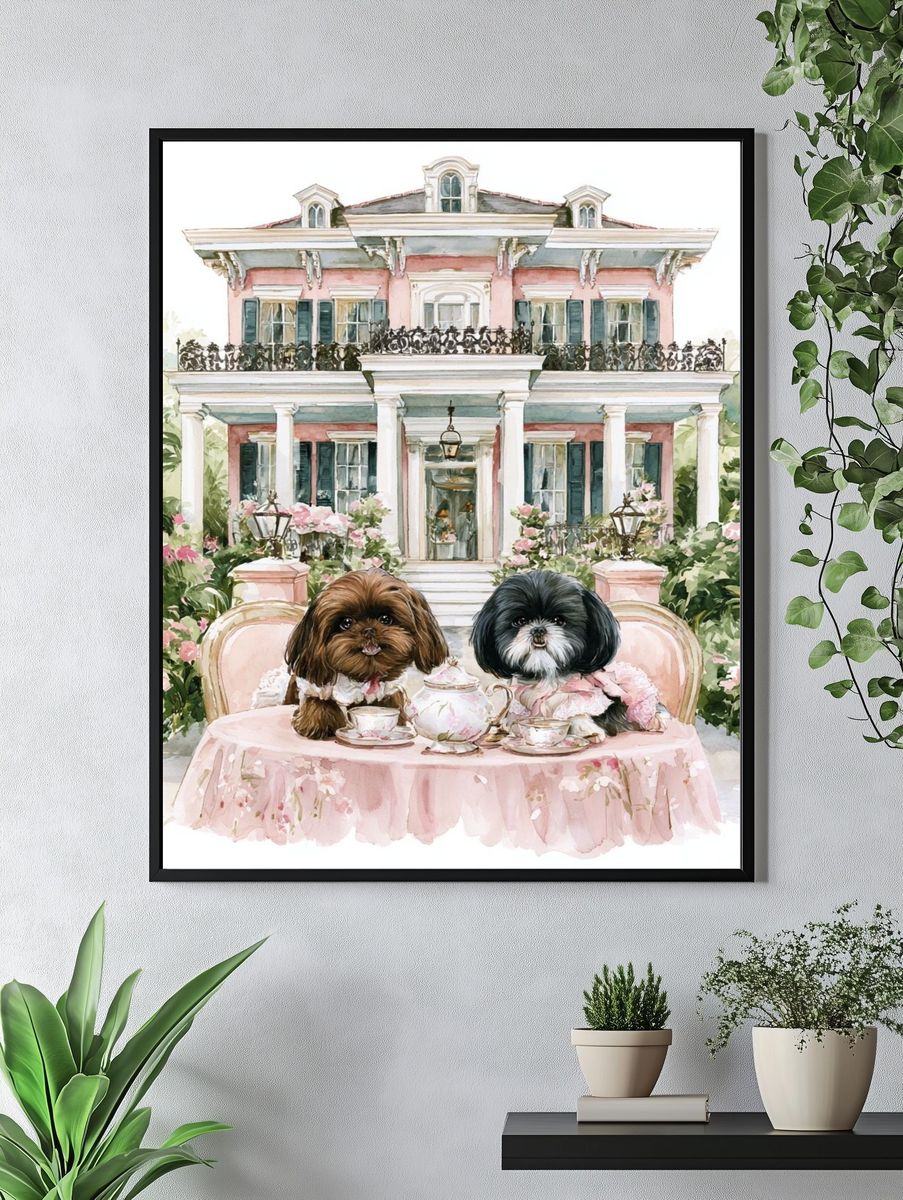 Shih Tzu Tea Party Illustration Poster. — room view 4