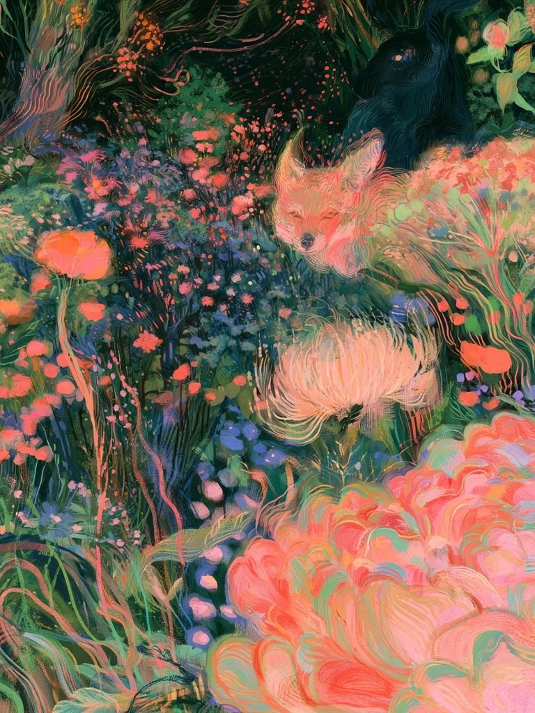 Enchanted Floral Fox Illustration Poster. poster — illustration art