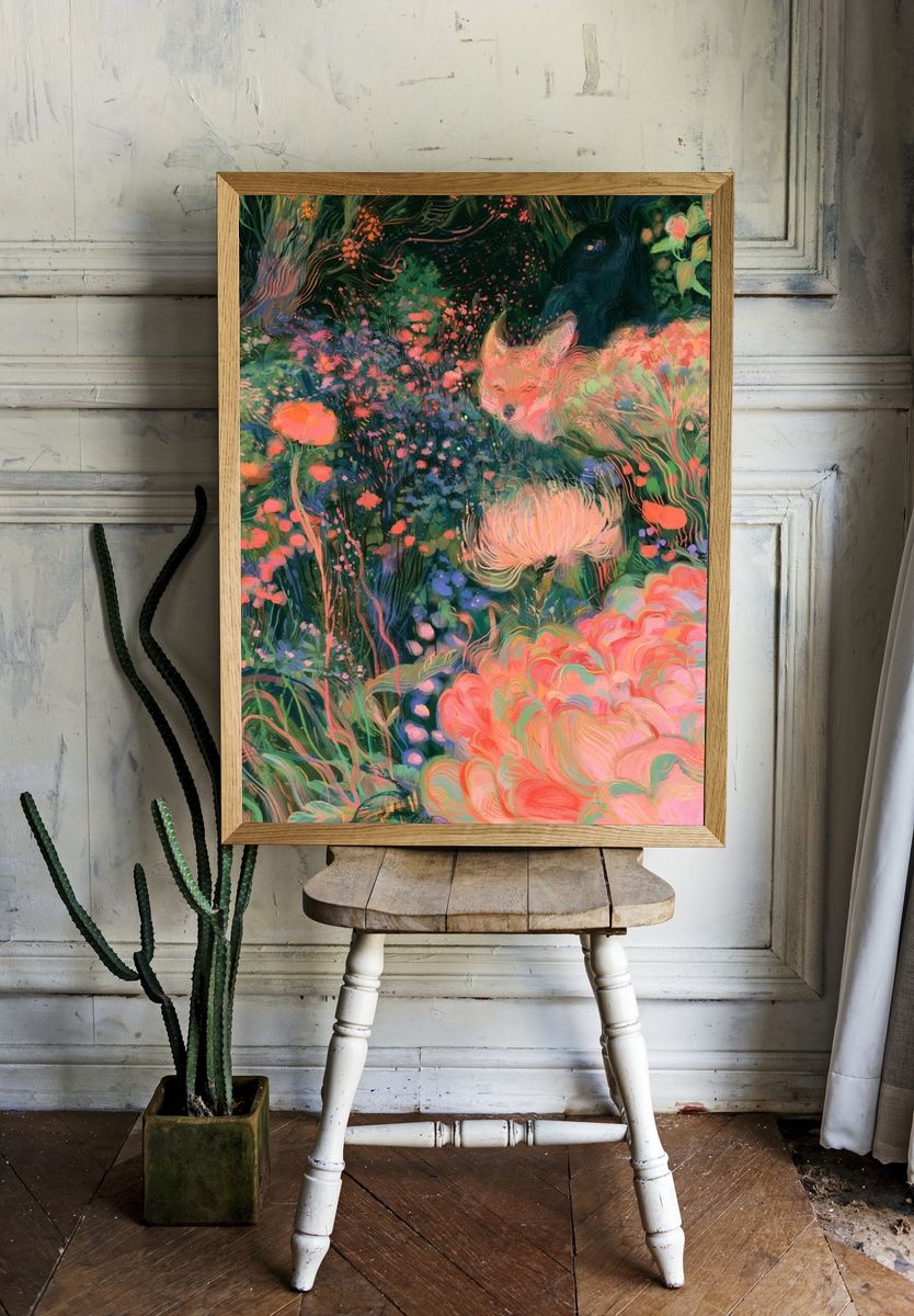 Enchanted Floral Fox Illustration Poster. room preview