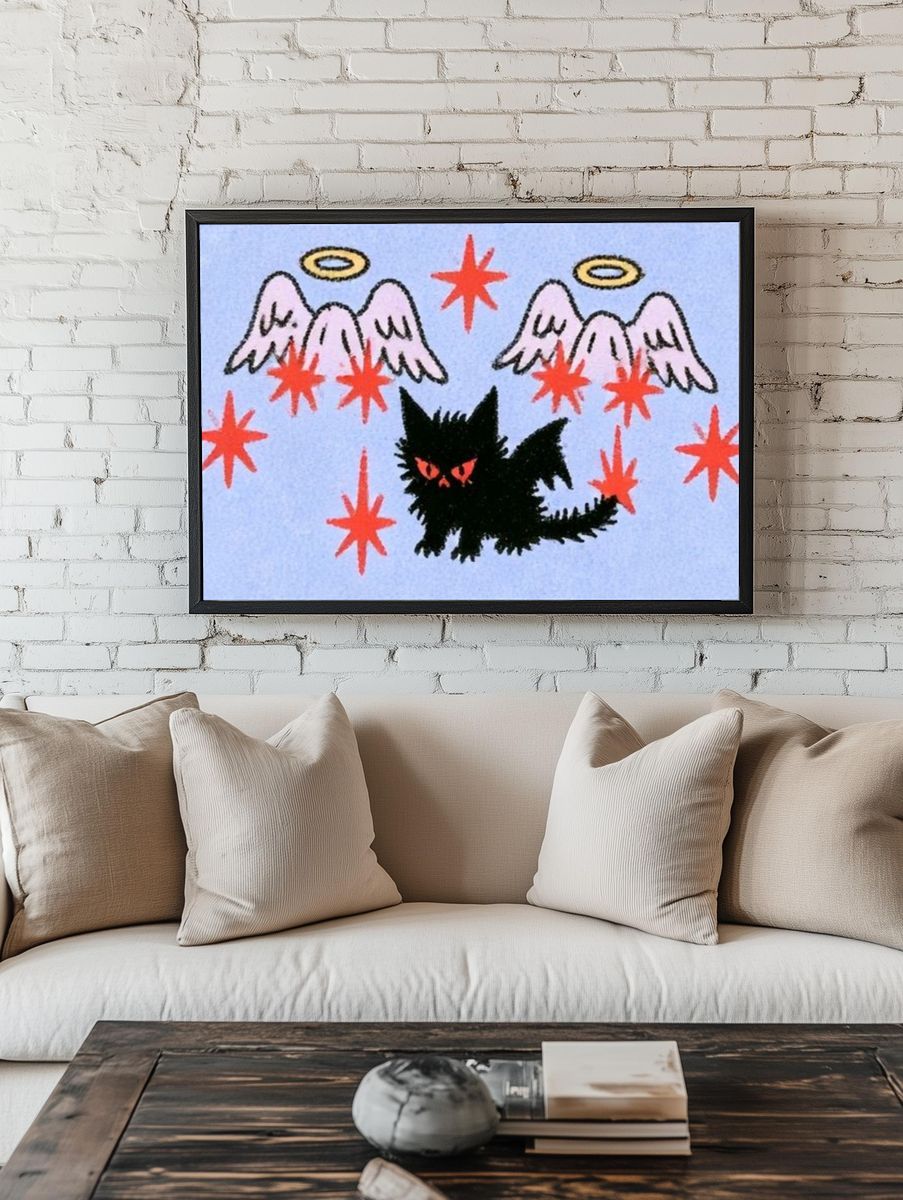 Winged Cat Surreal Illustration Poster. — room view 1