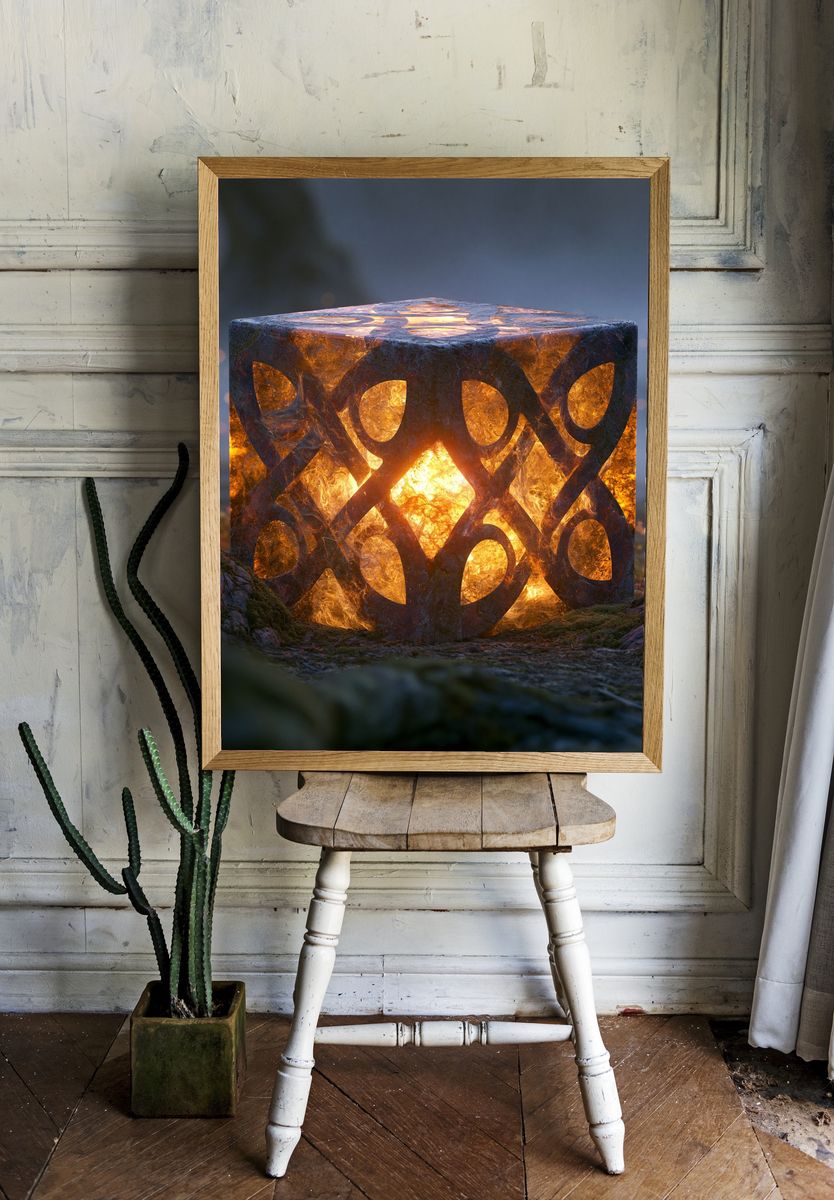 Glowing Rune Cube Illustration Poster. room preview